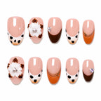 Floral Almond Handmade 10pcs Press on Nails, Lepord French Tip, Embossed Flower