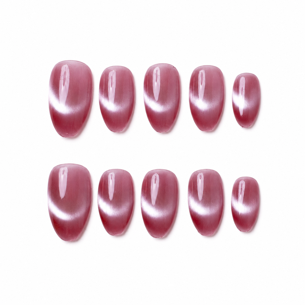 Almond Handmade 10pcs Press on Nails with Cat Eye Effect Solid Color
