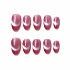 Almond Handmade 10pcs Press on Nails with Cat Eye Effect Solid Color