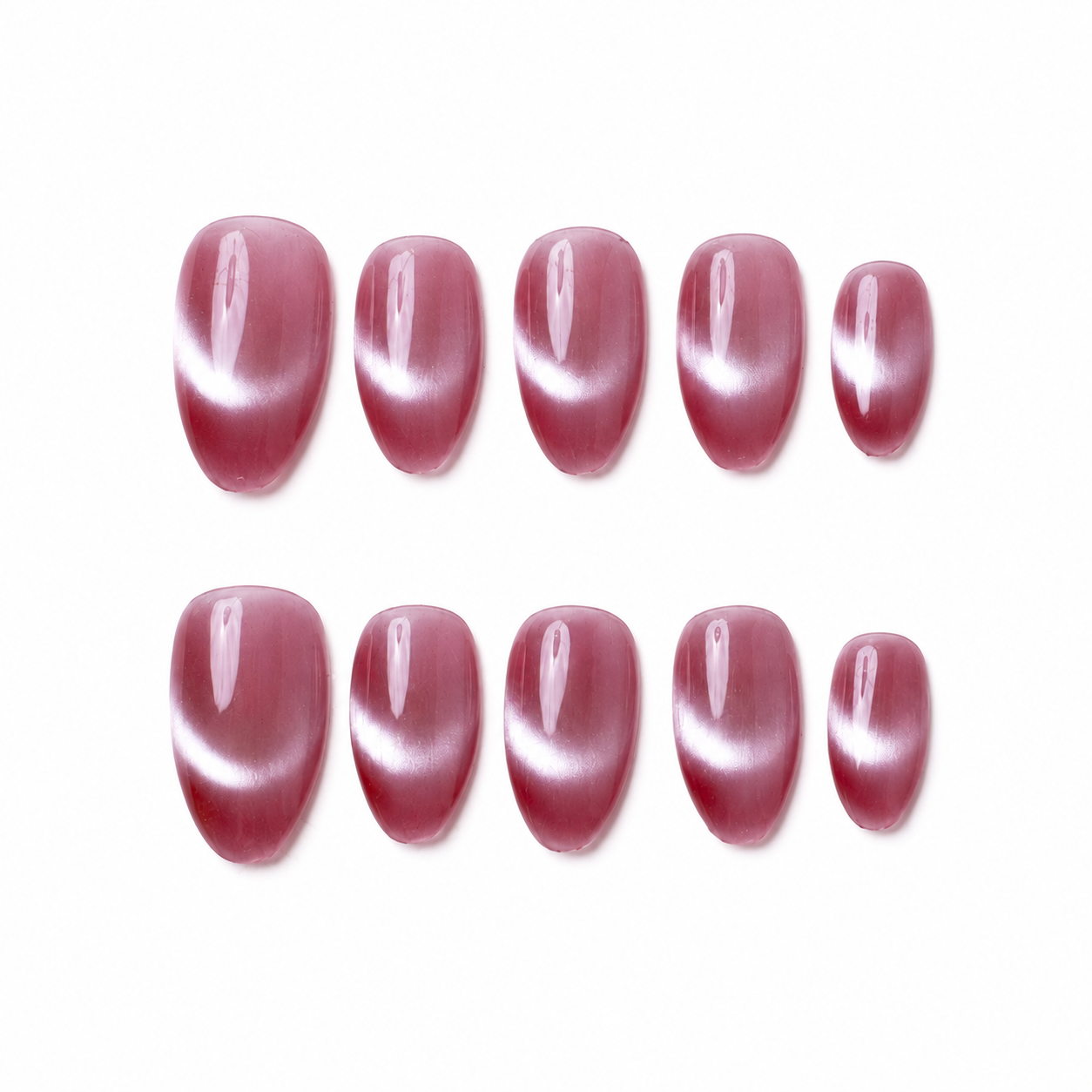 Almond Handmade 10pcs Press on Nails with Cat Eye Effect Solid Color