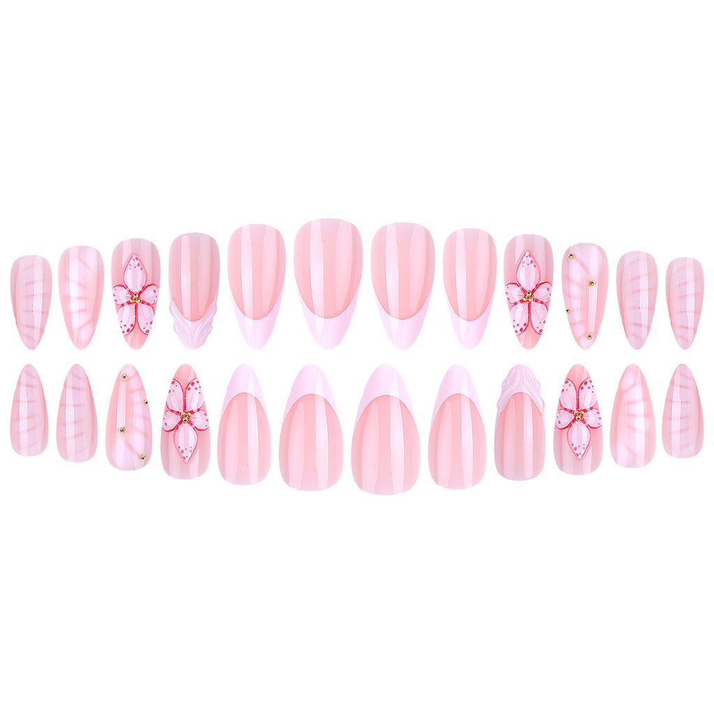 Floral French Tip Press-on Nails , 24pcs full size