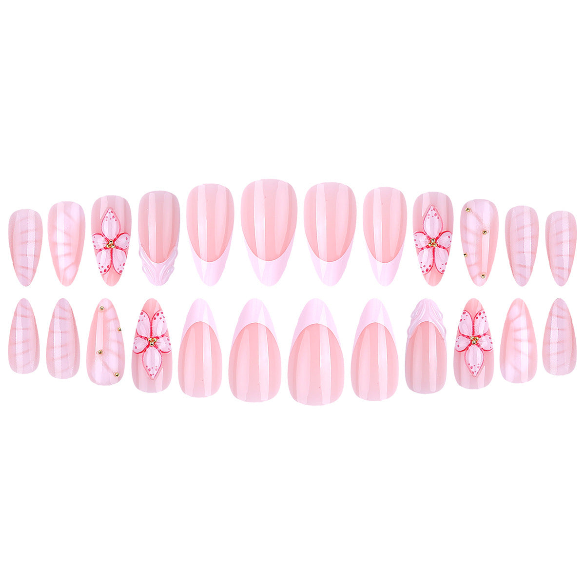 Floral French Tip Press-on Nails , 24pcs full size