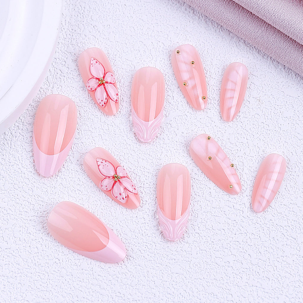 Floral French Tip Press-on Nails , 24pcs full size