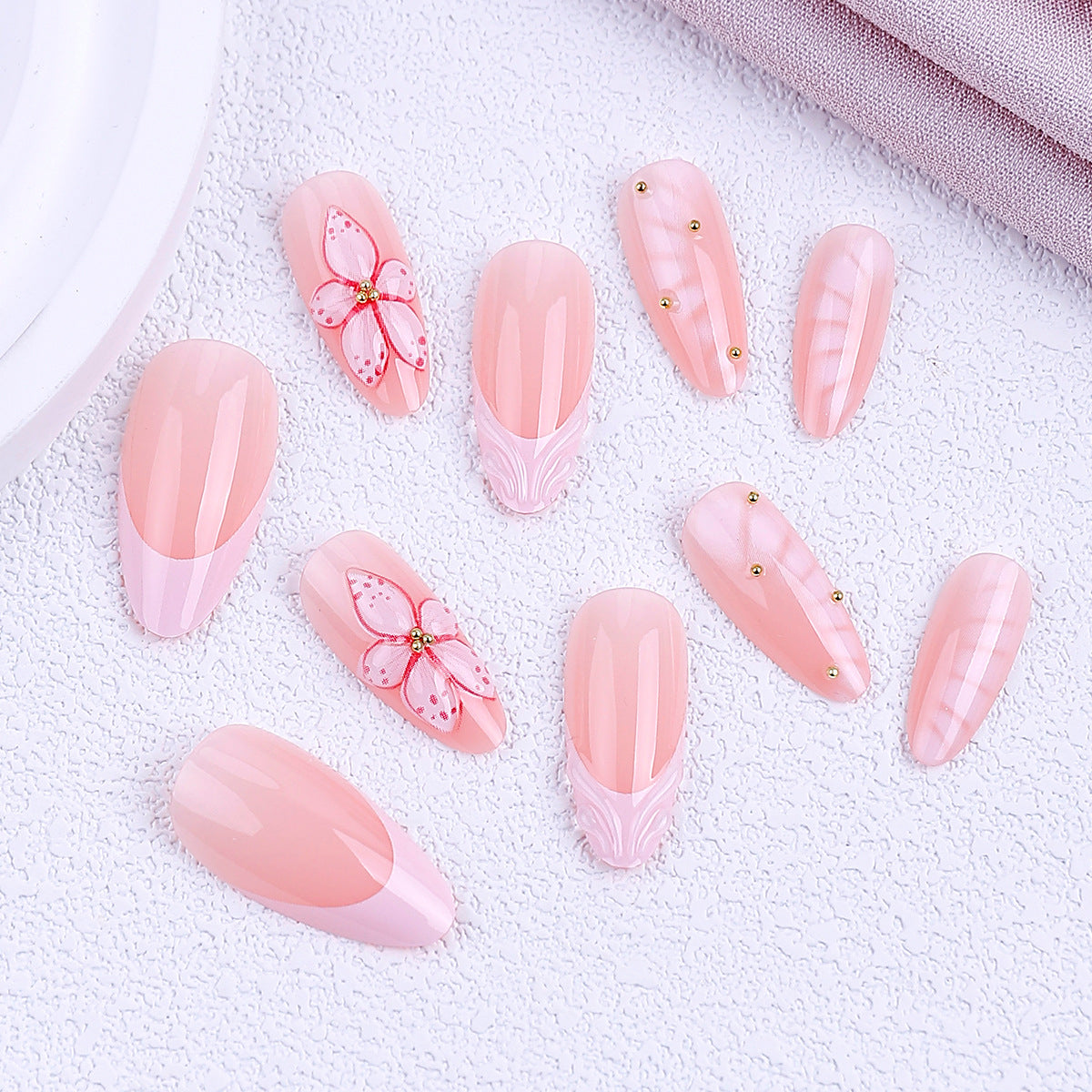 Floral French Tip Press-on Nails , 24pcs full size
