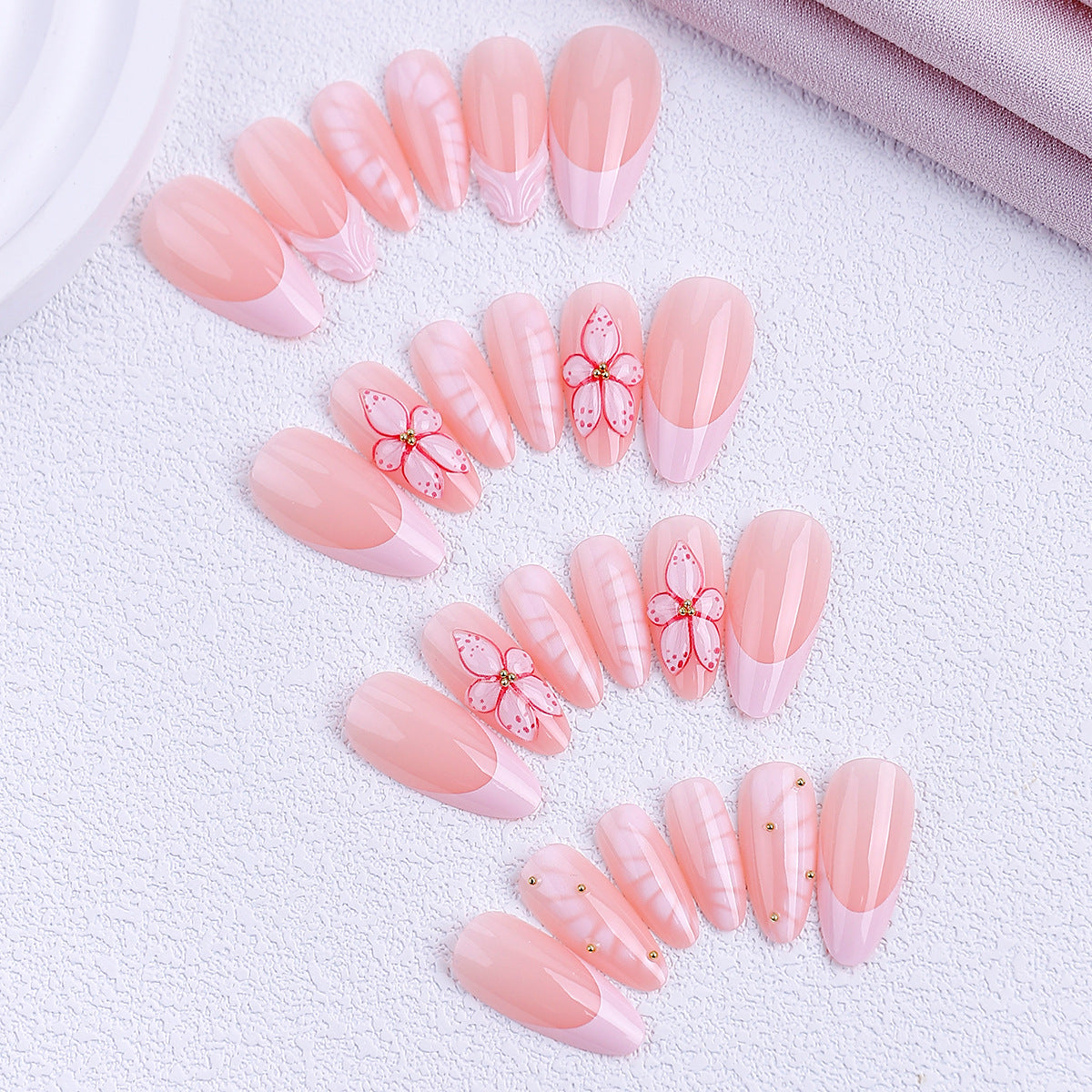 Floral French Tip Press-on Nails , 24pcs full size