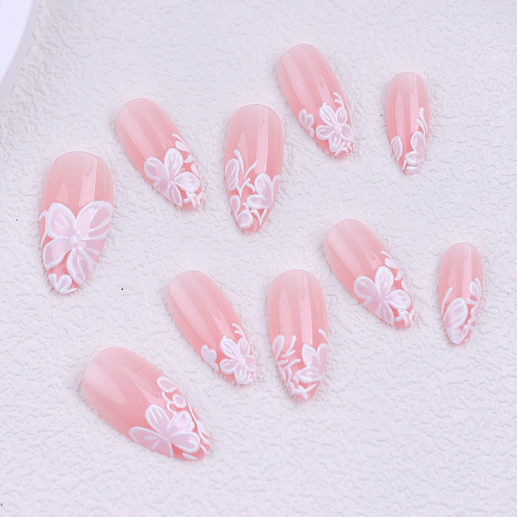 Floral French Tip Press-on Nails , 24pcs Full Size 419