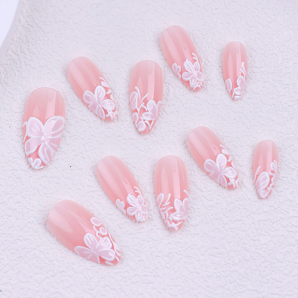 Floral French Tip Press-on Nails , 24pcs Full Size 419