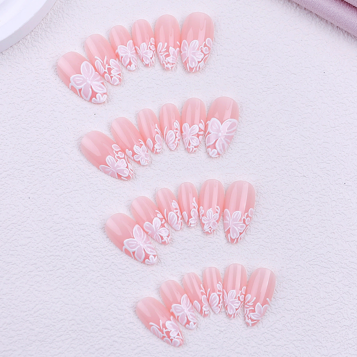 Floral French Tip Press-on Nails , 24pcs Full Size 419