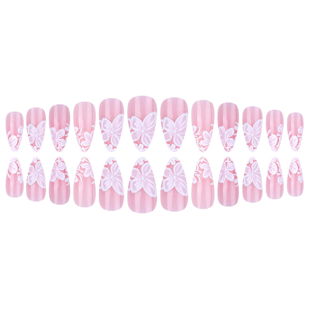 Floral French Tip Press-on Nails , 24pcs Full Size 419