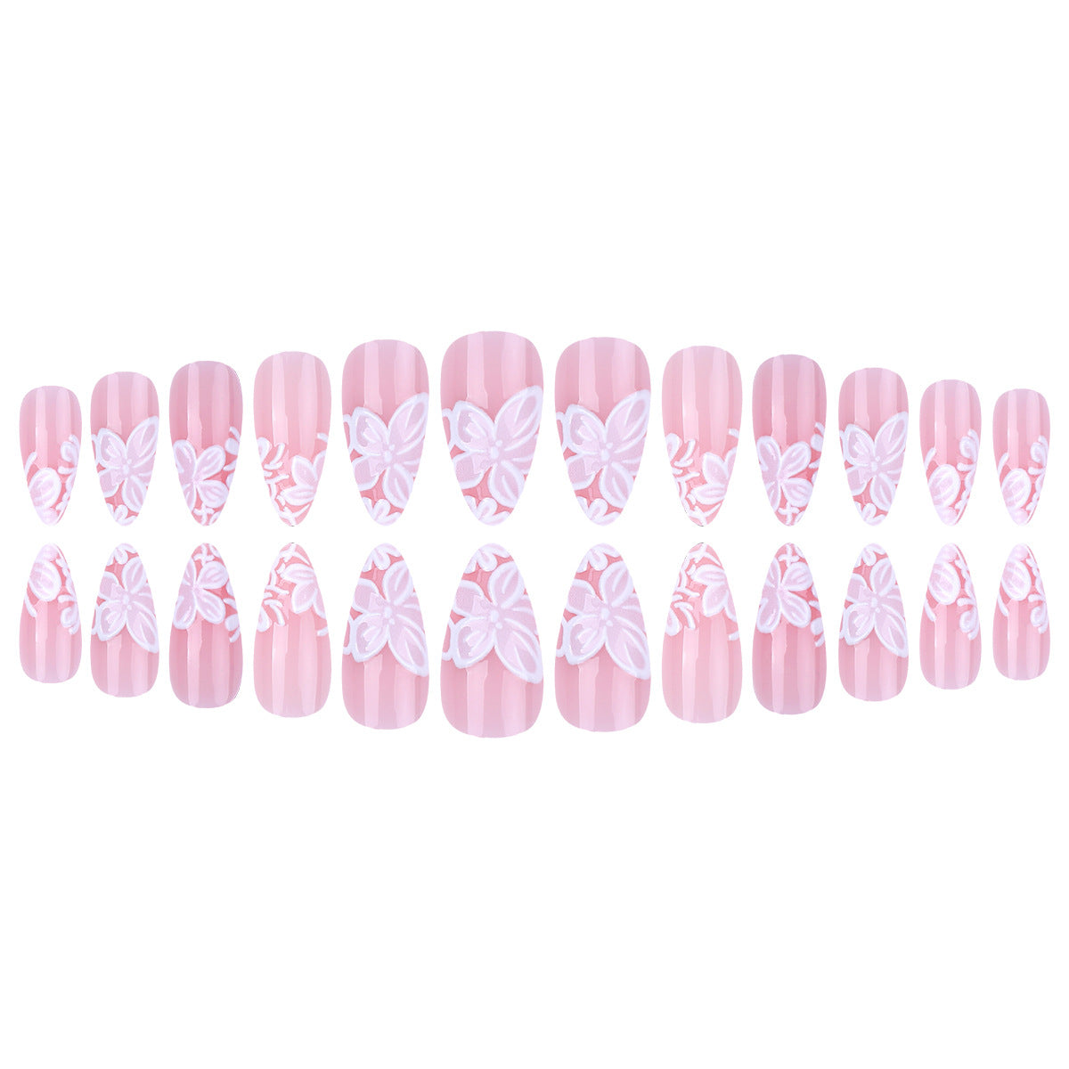 Floral French Tip Press-on Nails , 24pcs Full Size 419