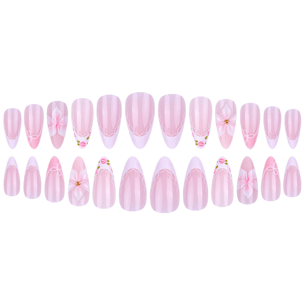 Floral French Tip Press-on Nails , 24pcs Full Size 433