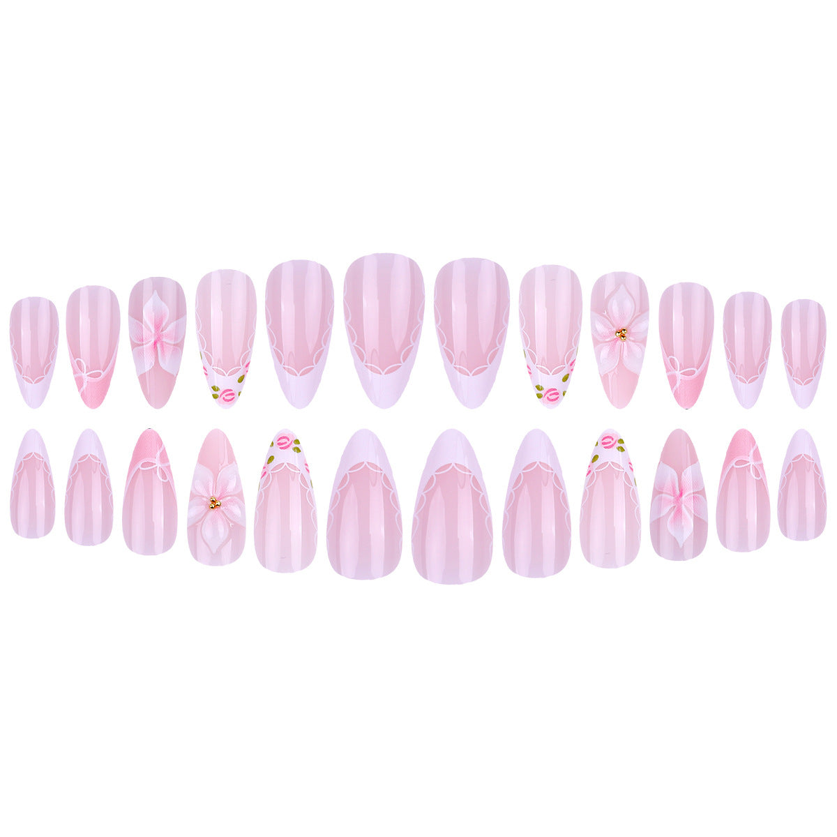 Floral French Tip Press-on Nails , 24pcs Full Size 433