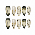 Cat Eye Almond Handmade 10pcs Press on Nails, Golden Gradient French Tip