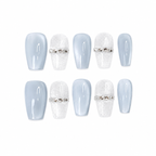Handmade 10pcs Press on Nails，Cat-eye Translucent Blue Ice-clear Crystal Design
