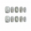 Floral Handmade 10pcs Press on Nails, Short Square Light Deluxe
