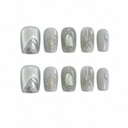 Floral Handmade 10pcs Press on Nails, Short Square Light Deluxe