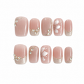 Floral Handmade 10pcs Press on Nails, Short Square Light Deluxe