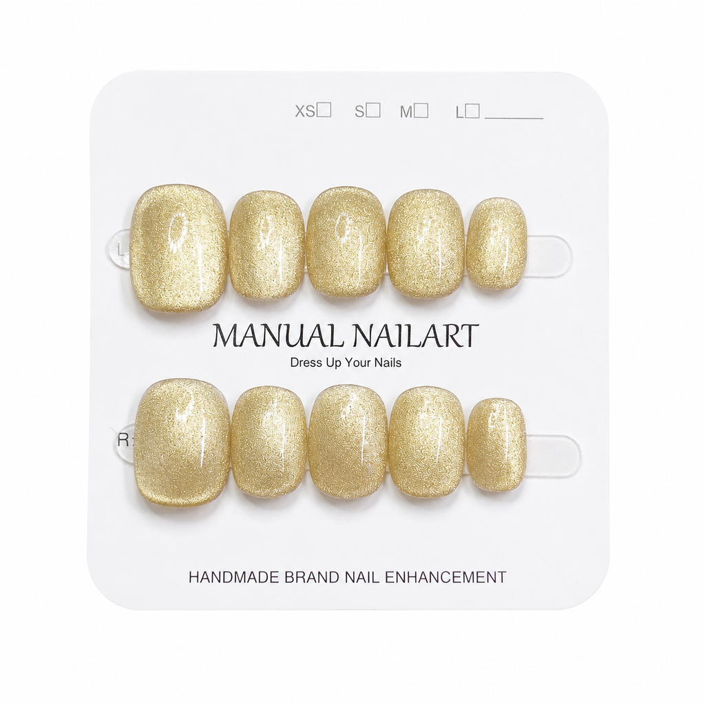 Short Square Handmade 10pcs Press on Nails with Cat Eye Effect