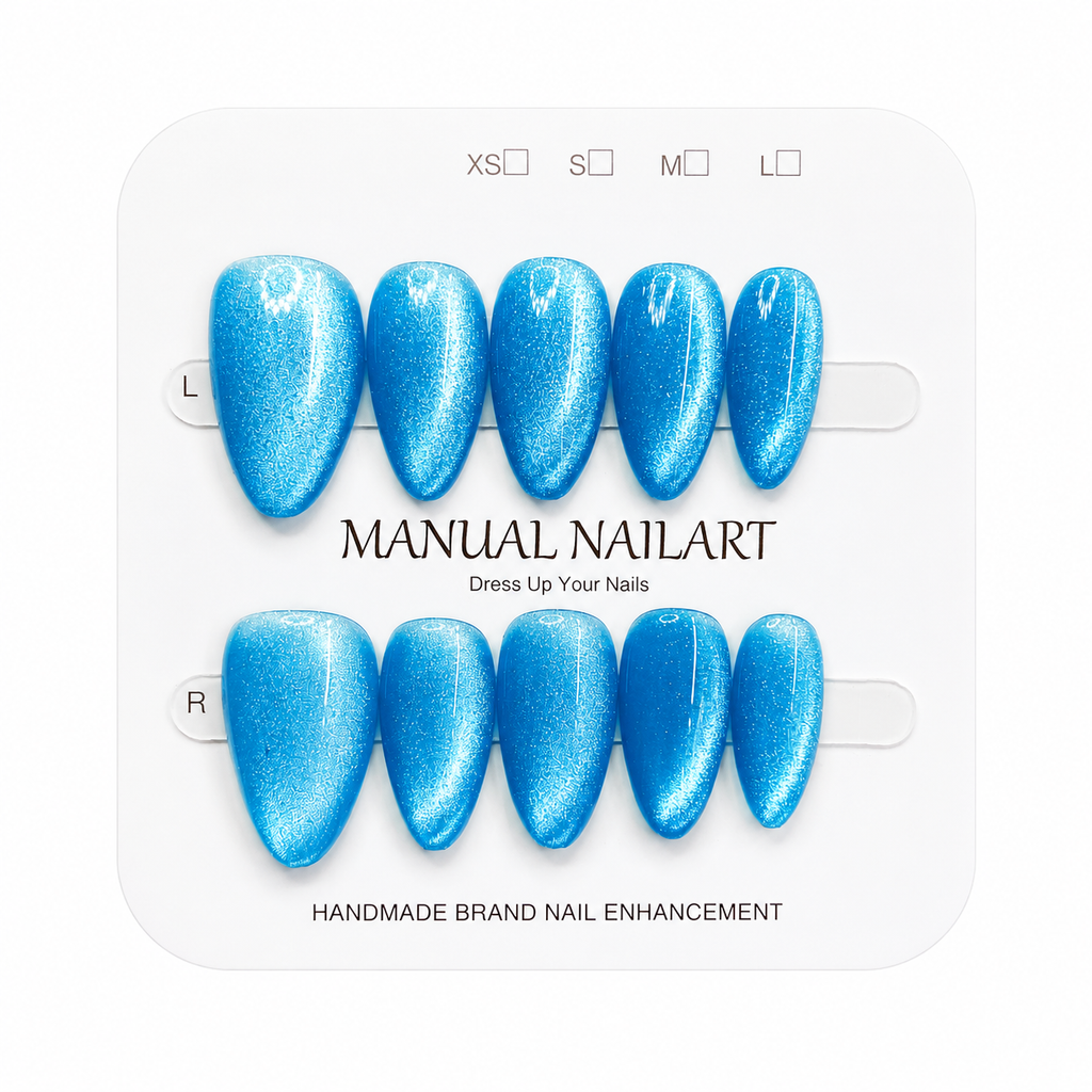 Almond Handmade 10pcs Press on Nails with Cat Eye Effect