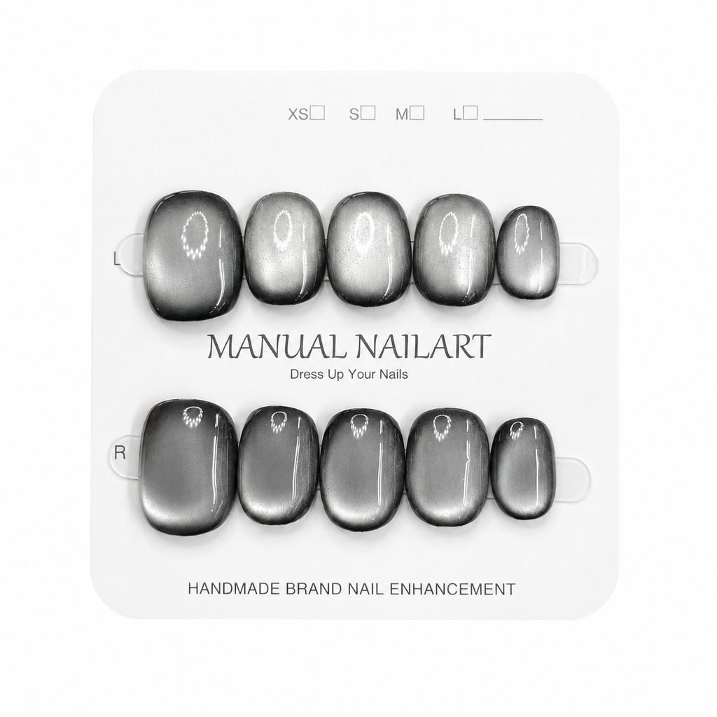 Short Square Handmade 10pcs Press on Nails with Cat Eye Effect