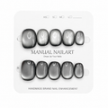 Short Square Handmade 10pcs Press on Nails with Cat Eye Effect
