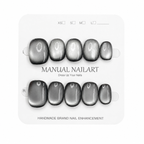 Short Square Handmade 10pcs Press on Nails with Cat Eye Effect