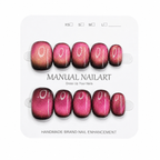 Short Square Handmade 10pcs Press on Nails with Cat Eye Effect