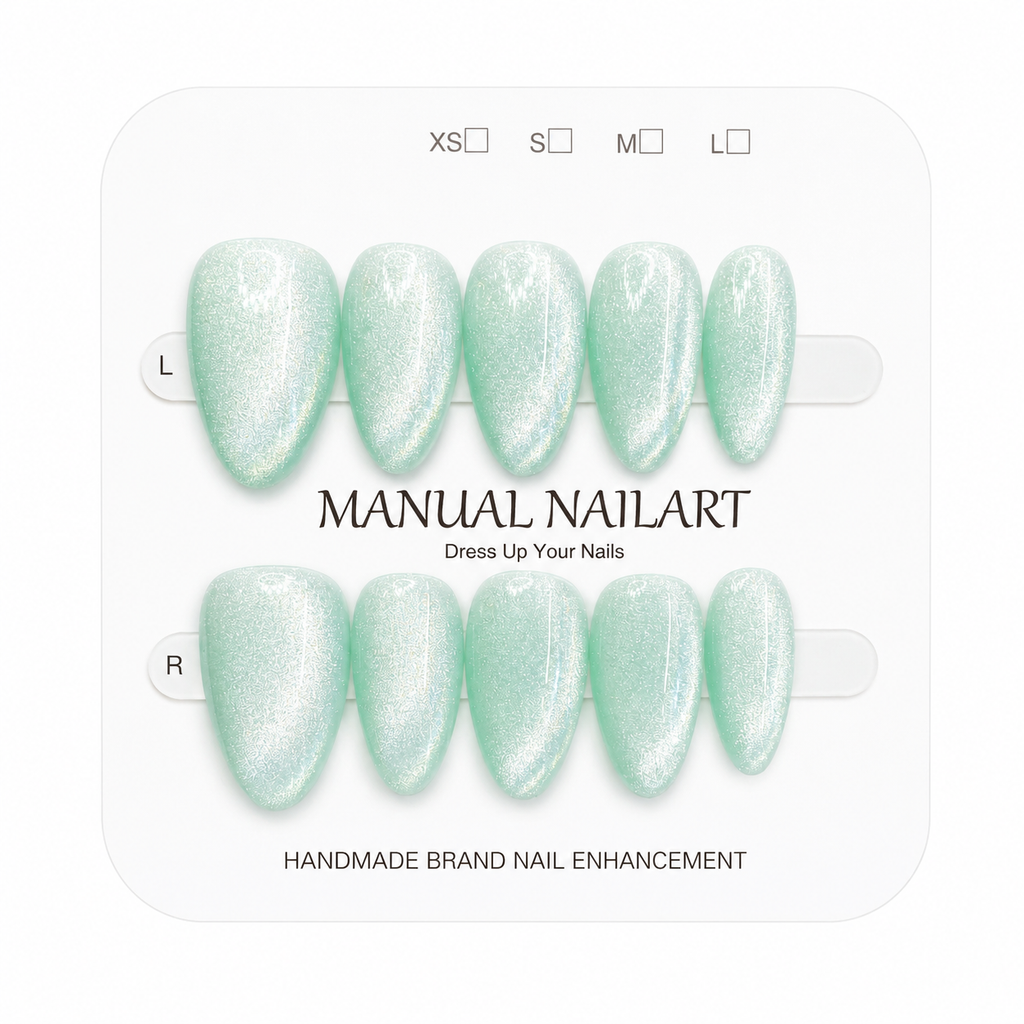 Almond Handmade 10pcs Press on Nails with Cat Eye Effect
