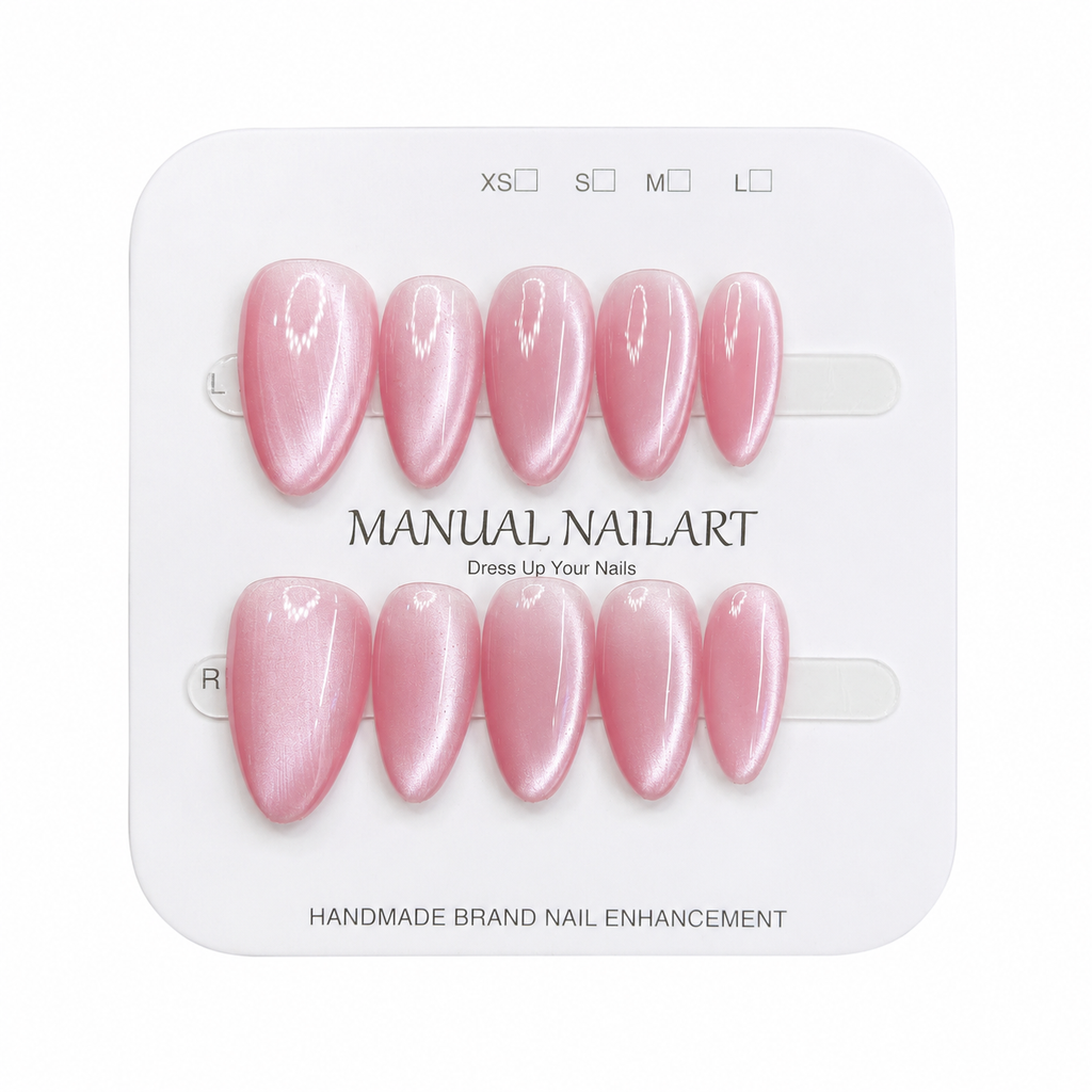 Almond Handmade 10pcs Press on Nails with Cat Eye Effect