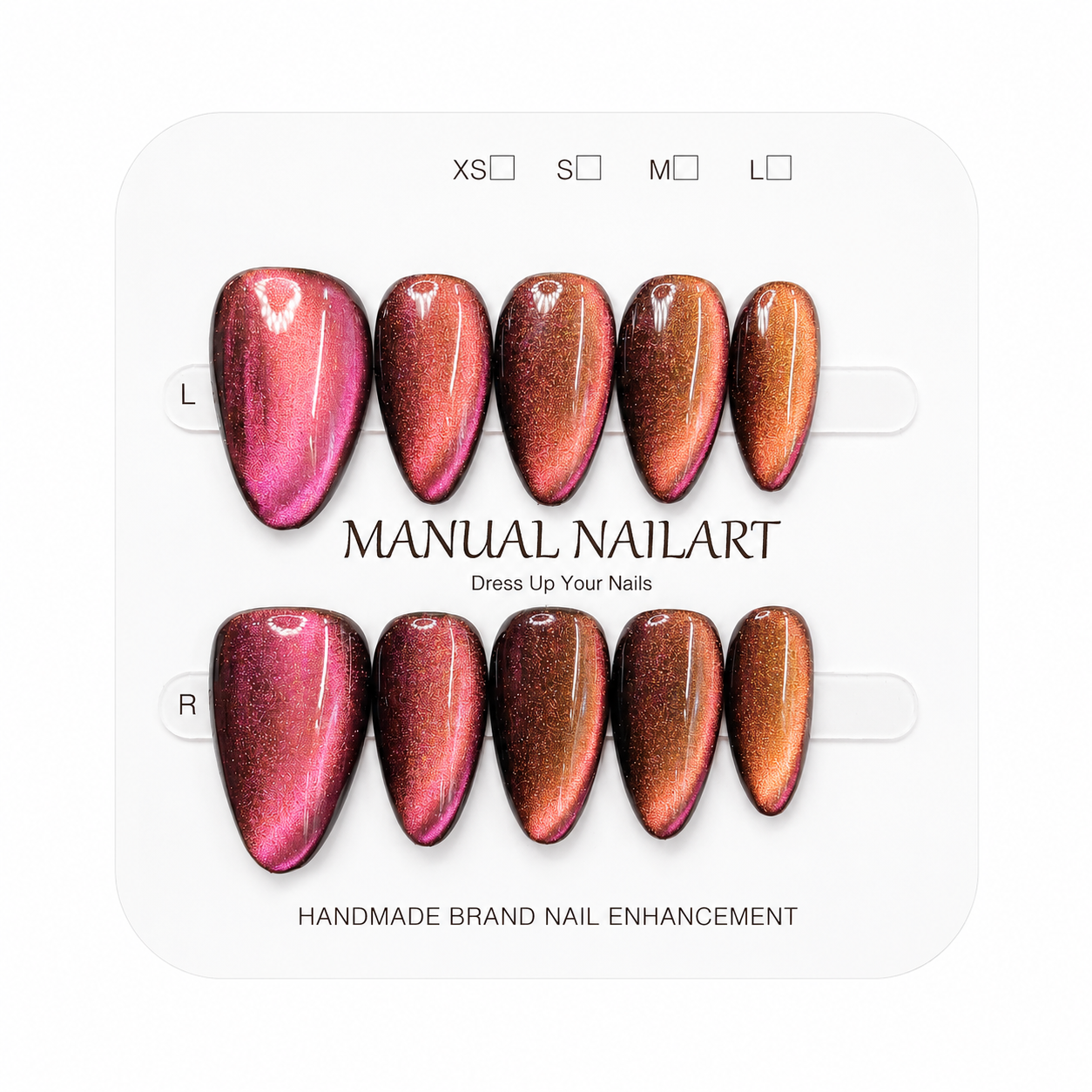 Almond Handmade 10pcs Press on Nails with Cat Eye Effect