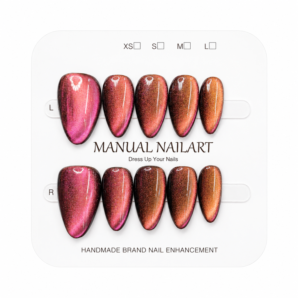 Almond Handmade 10pcs Press on Nails with Cat Eye Effect