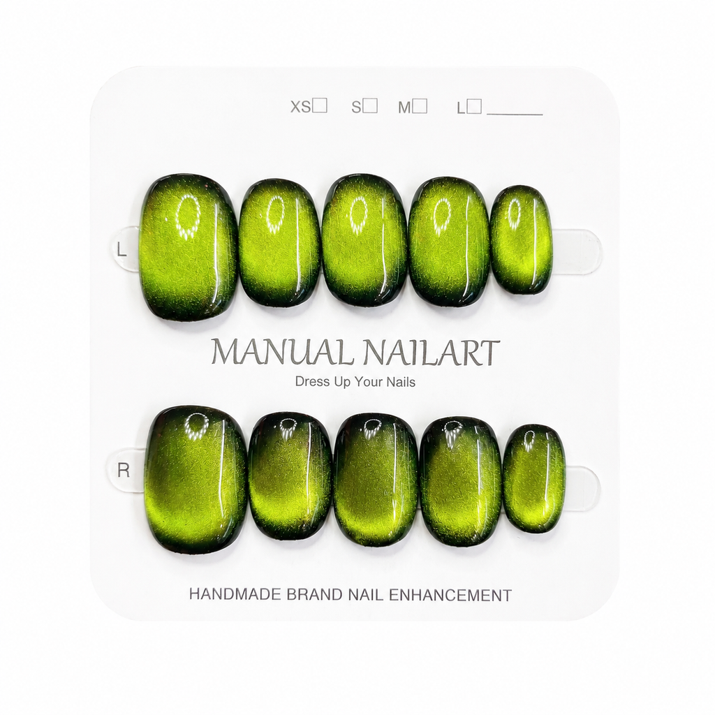 Short Square Handmade 10pcs Press on Nails with Cat Eye Effect