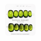 Short Square Handmade 10pcs Press on Nails with Cat Eye Effect