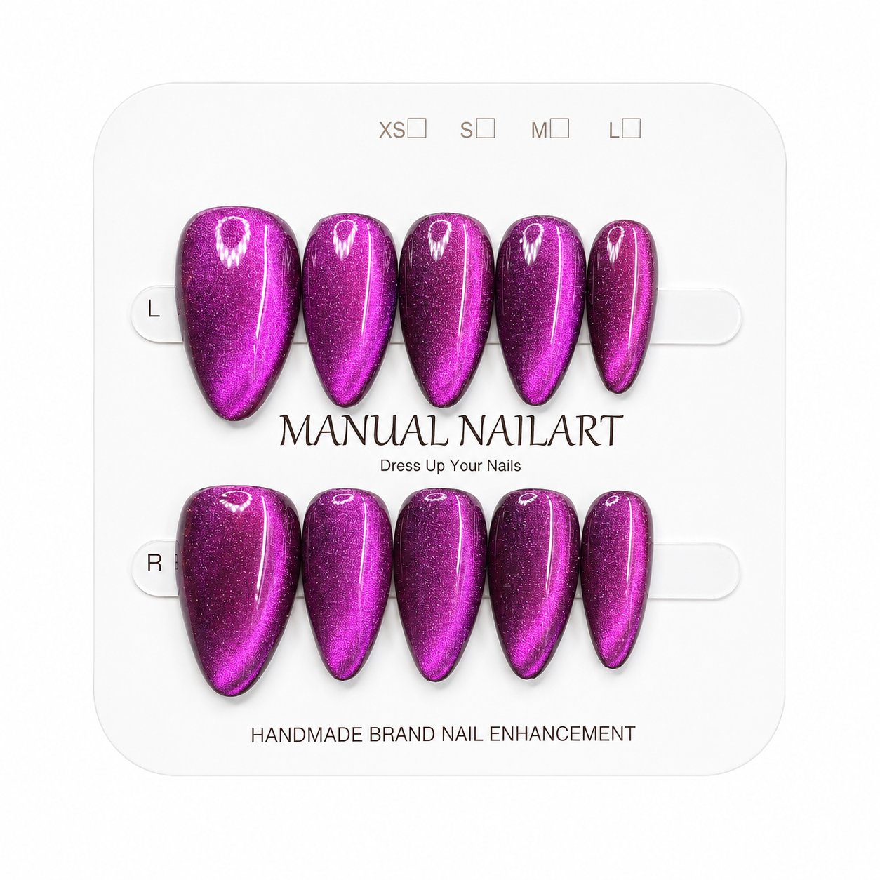 Almond Handmade 10pcs Press on Nails with Cat Eye Effect