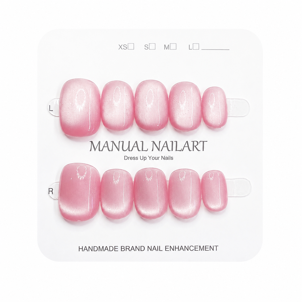 Short Square Handmade 10pcs Press on Nails with Cat Eye Effect