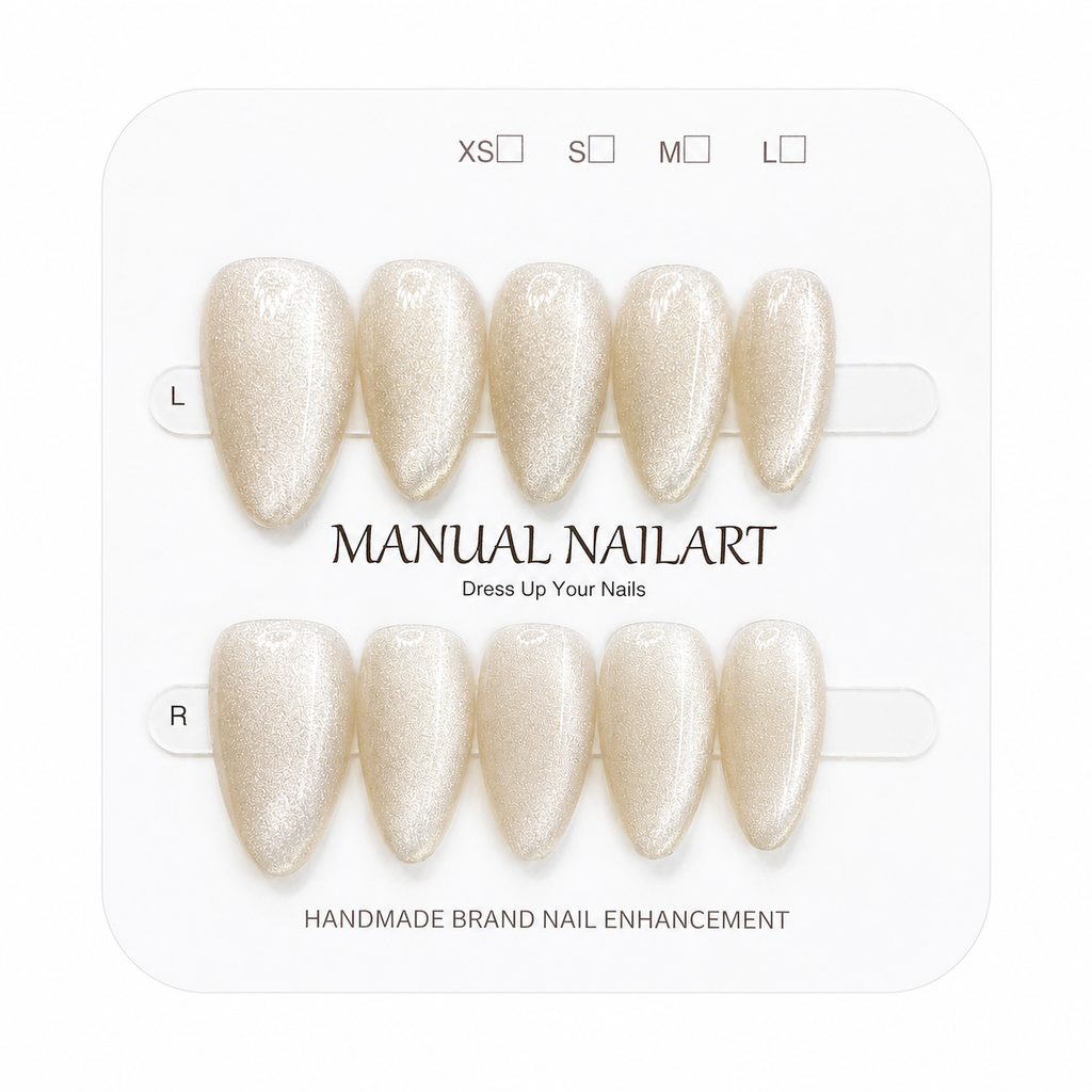 Almond Handmade 10pcs Press on Nails with Cat Eye Effect