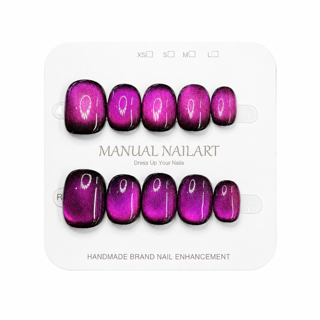 Short Square Handmade 10pcs Press on Nails with Cat Eye Effect