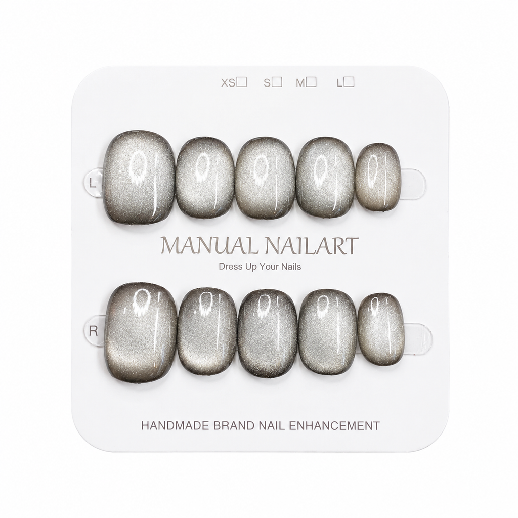 Short Square Handmade 10pcs Press on Nails with Cat Eye Effect