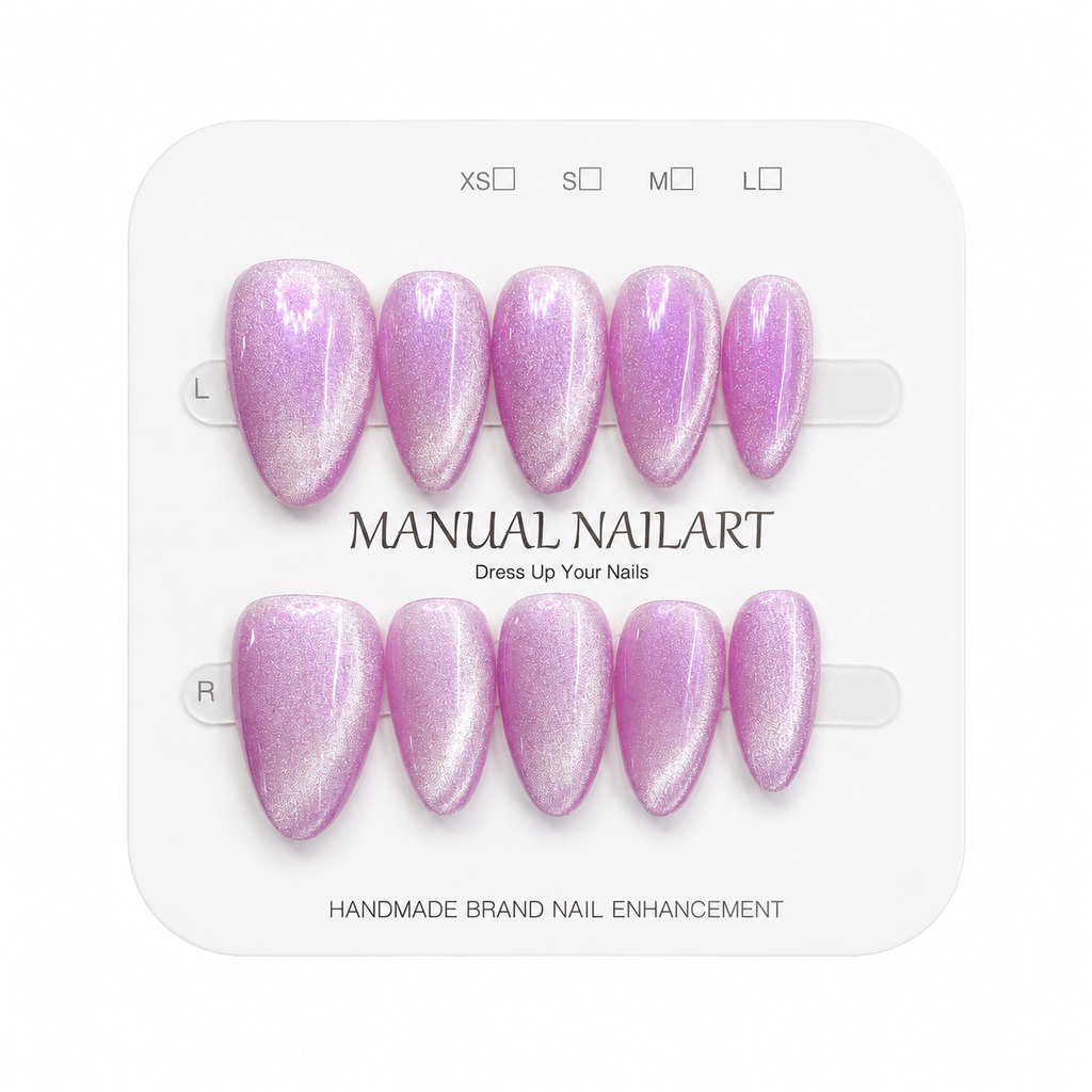Almond Handmade 10pcs Press on Nails with Cat Eye Effect