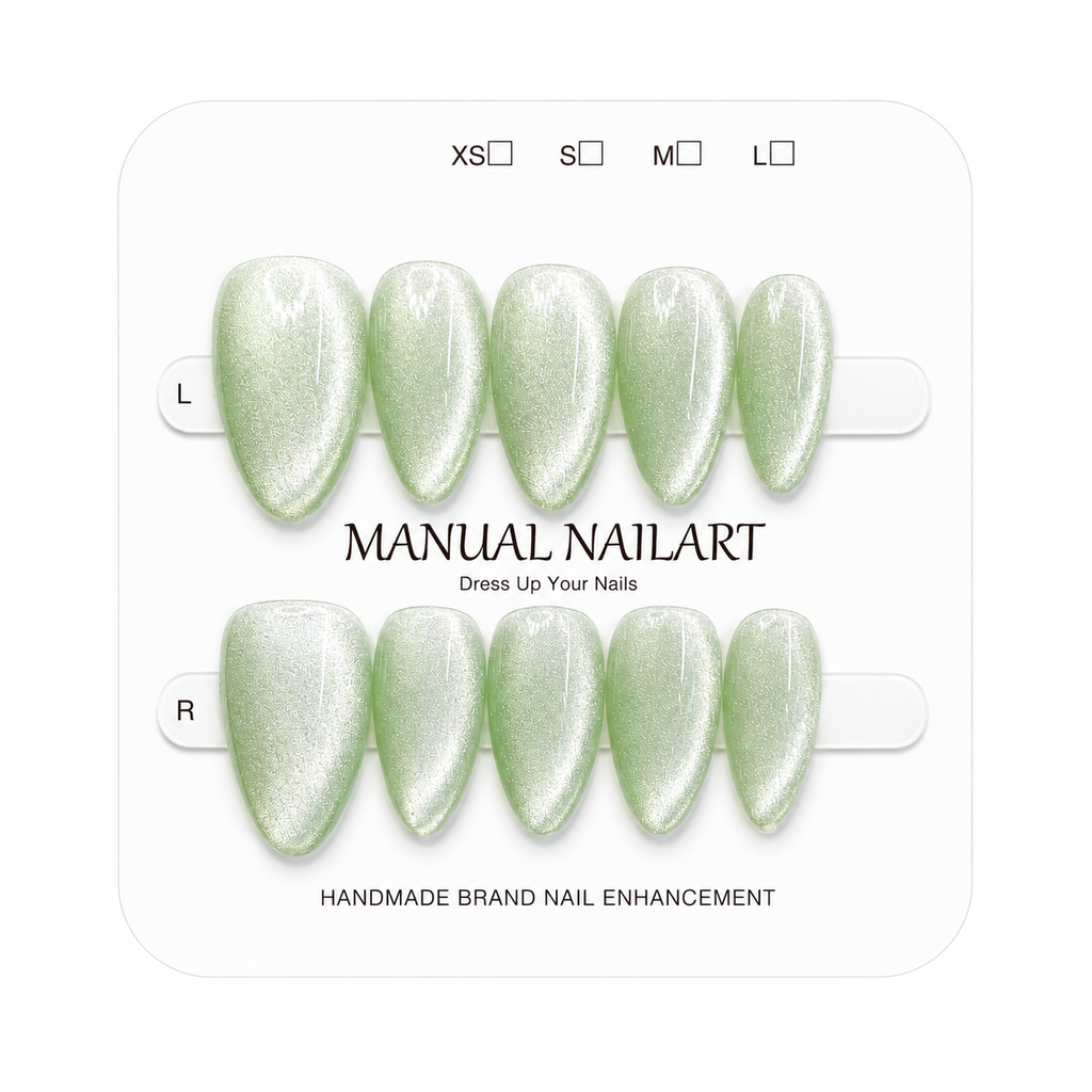 Almond Handmade 10pcs Press on Nails with Cat Eye Effect