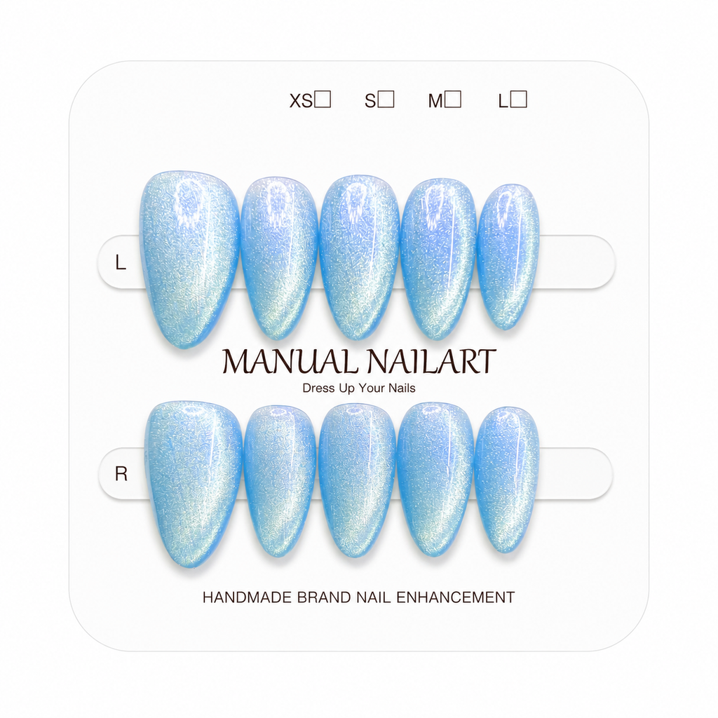 Almond Handmade 10pcs Press on Nails with Cat Eye Effect