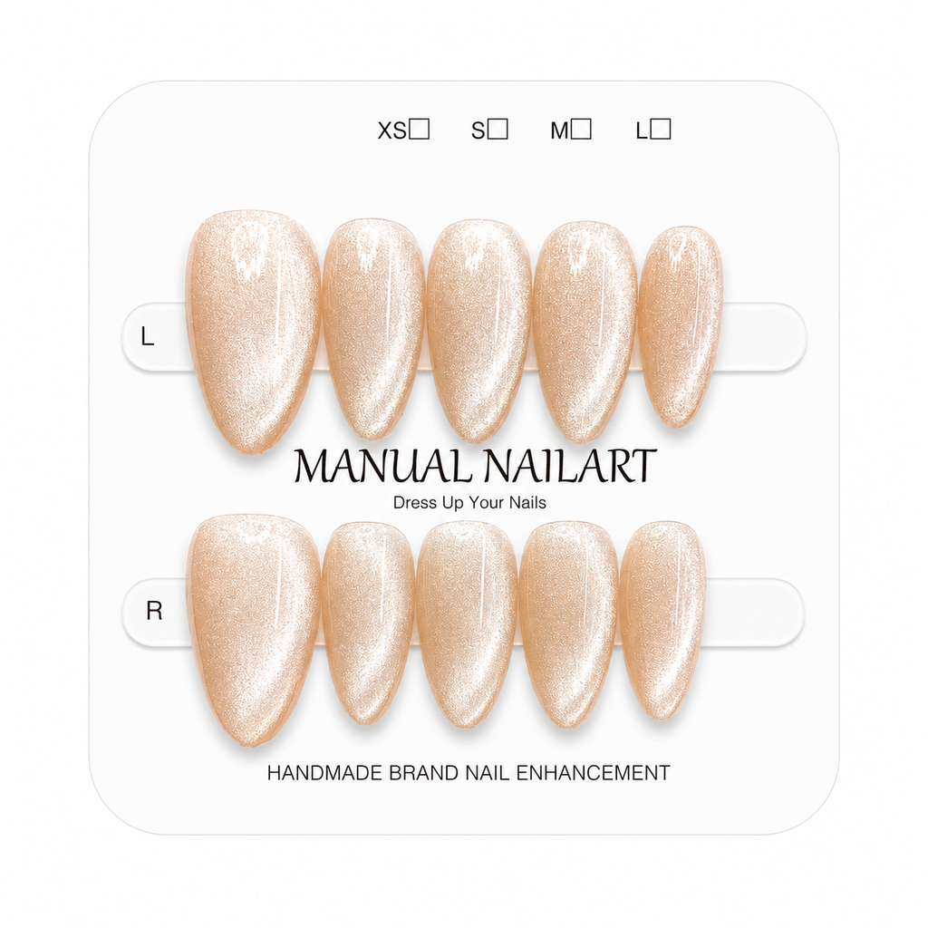 Almond Handmade 10pcs Press on Nails with Cat Eye Effect