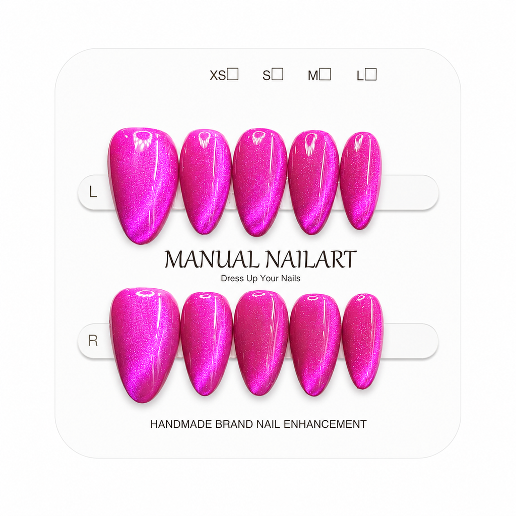 Almond Handmade 10pcs Press on Nails with Cat Eye Effect
