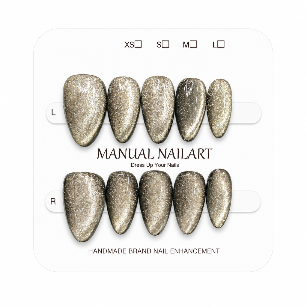 Almond Handmade 10pcs Press on Nails with Cat Eye Effect