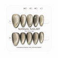 Almond Handmade 10pcs Press on Nails with Cat Eye Effect