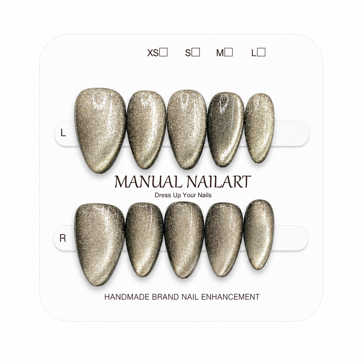 Almond Handmade 10pcs Press on Nails with Cat Eye Effect
