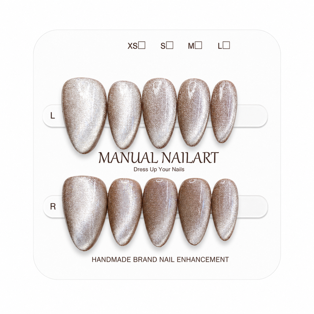 Almond Handmade 10pcs Press on Nails with Cat Eye Effect