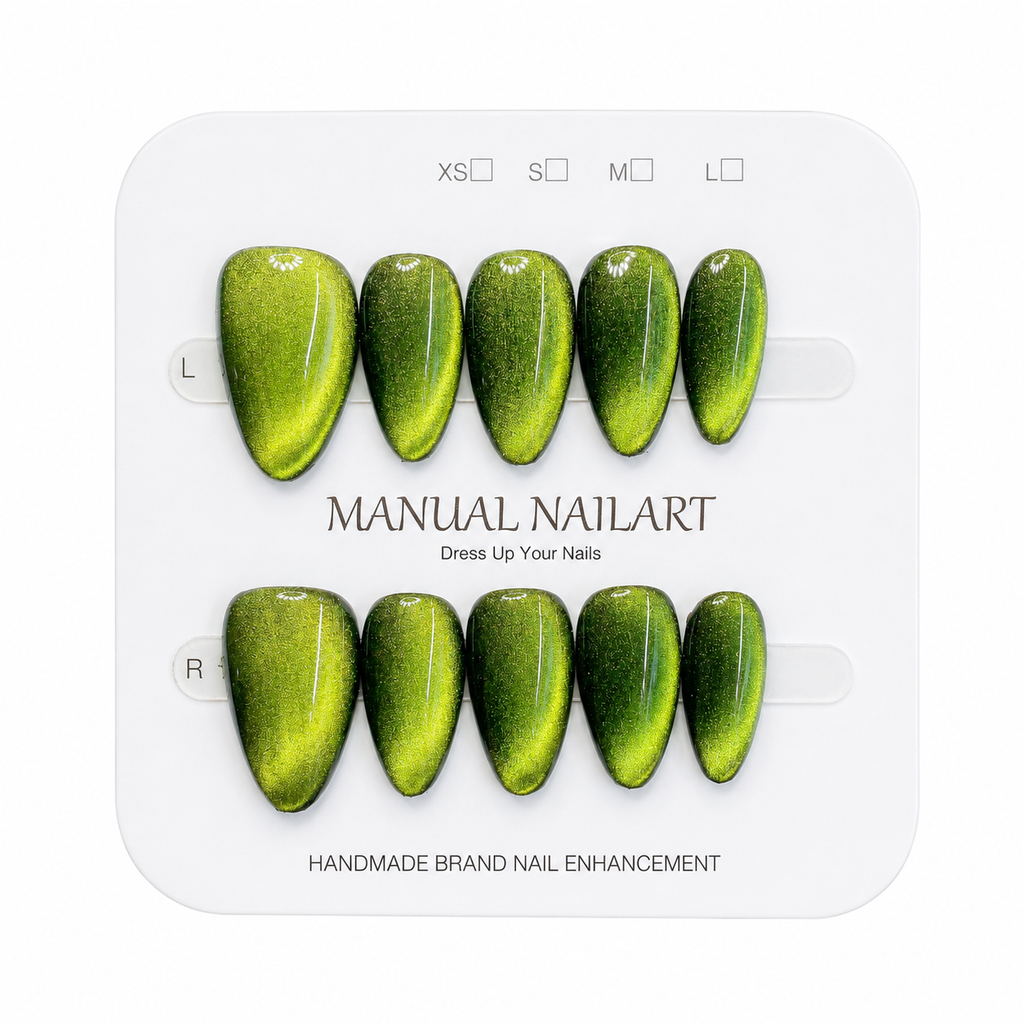 Almond Handmade 10pcs Press on Nails with Cat Eye Effect