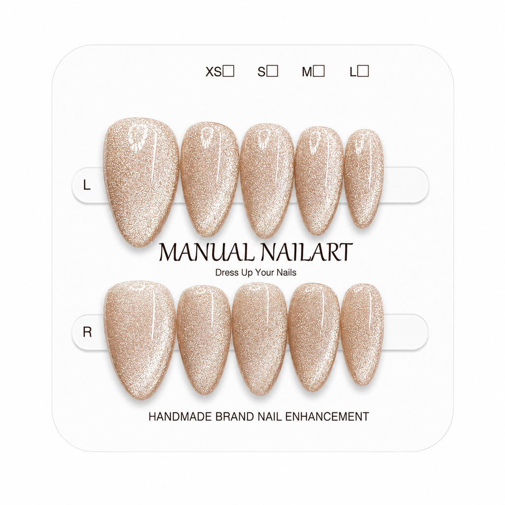 Almond Handmade 10pcs Press on Nails with Cat Eye Effect