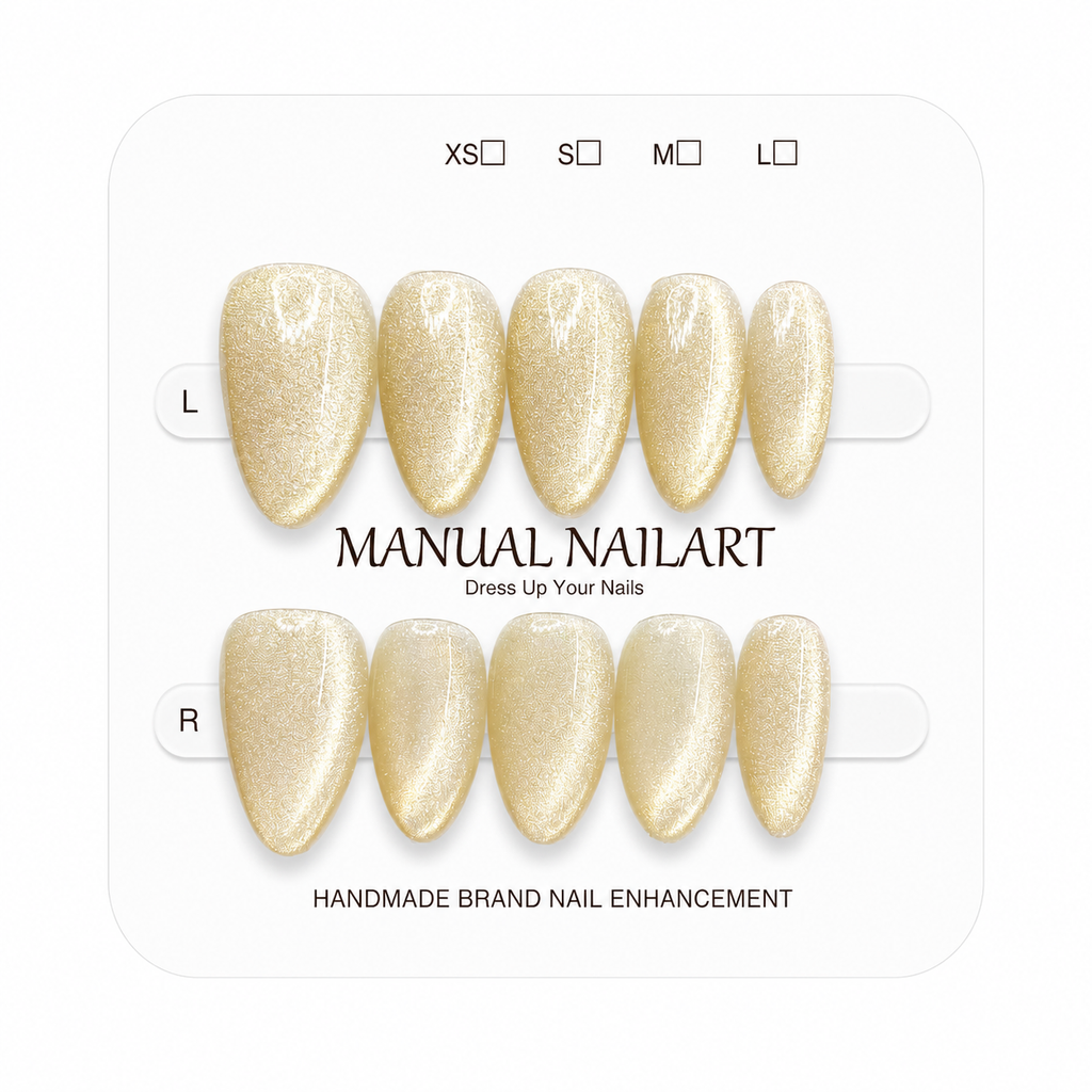 Almond Handmade 10pcs Press on Nails with Cat Eye Effect